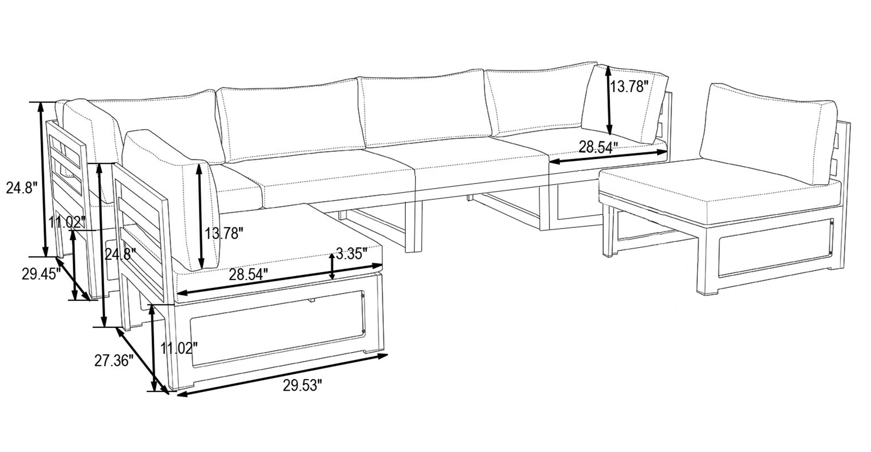 Chelsea 6-Piece Patio Sectional In White Aluminum With Cushions Beige