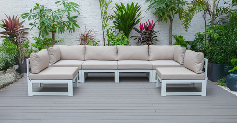 Chelsea 6-Piece Patio Sectional In White Aluminum With Cushions Beige