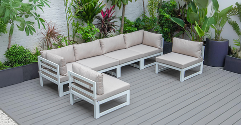 Chelsea 6-Piece Patio Sectional In White Aluminum With Cushions Beige