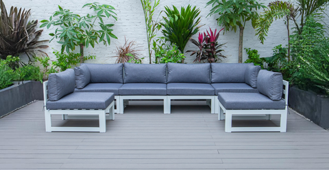 Chelsea 6-Piece Patio Sectional In White Aluminum With Cushions Blue