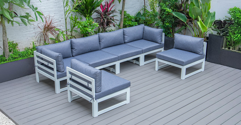 Chelsea 6-Piece Patio Sectional In White Aluminum With Cushions Blue