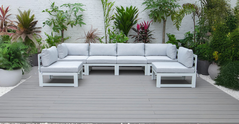 Chelsea 6-Piece Patio Sectional In White Aluminum With Cushions Light Grey