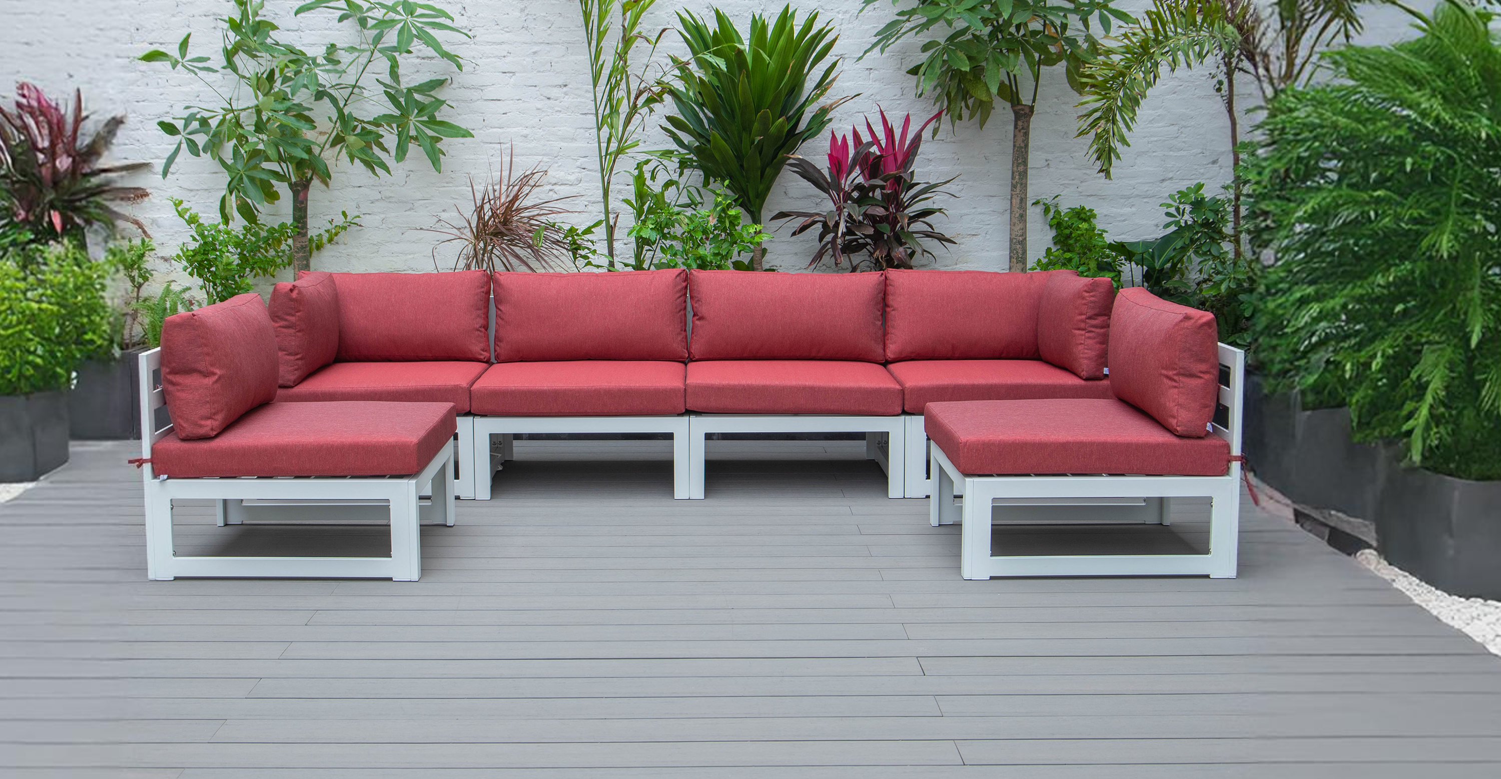 Chelsea 6-Piece Patio Sectional In White Aluminum With Cushions Red