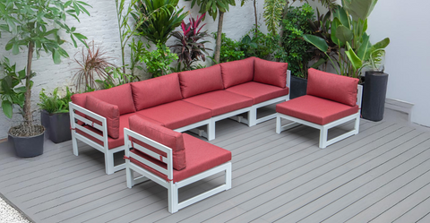 Chelsea 6-Piece Patio Sectional In White Aluminum With Cushions Red