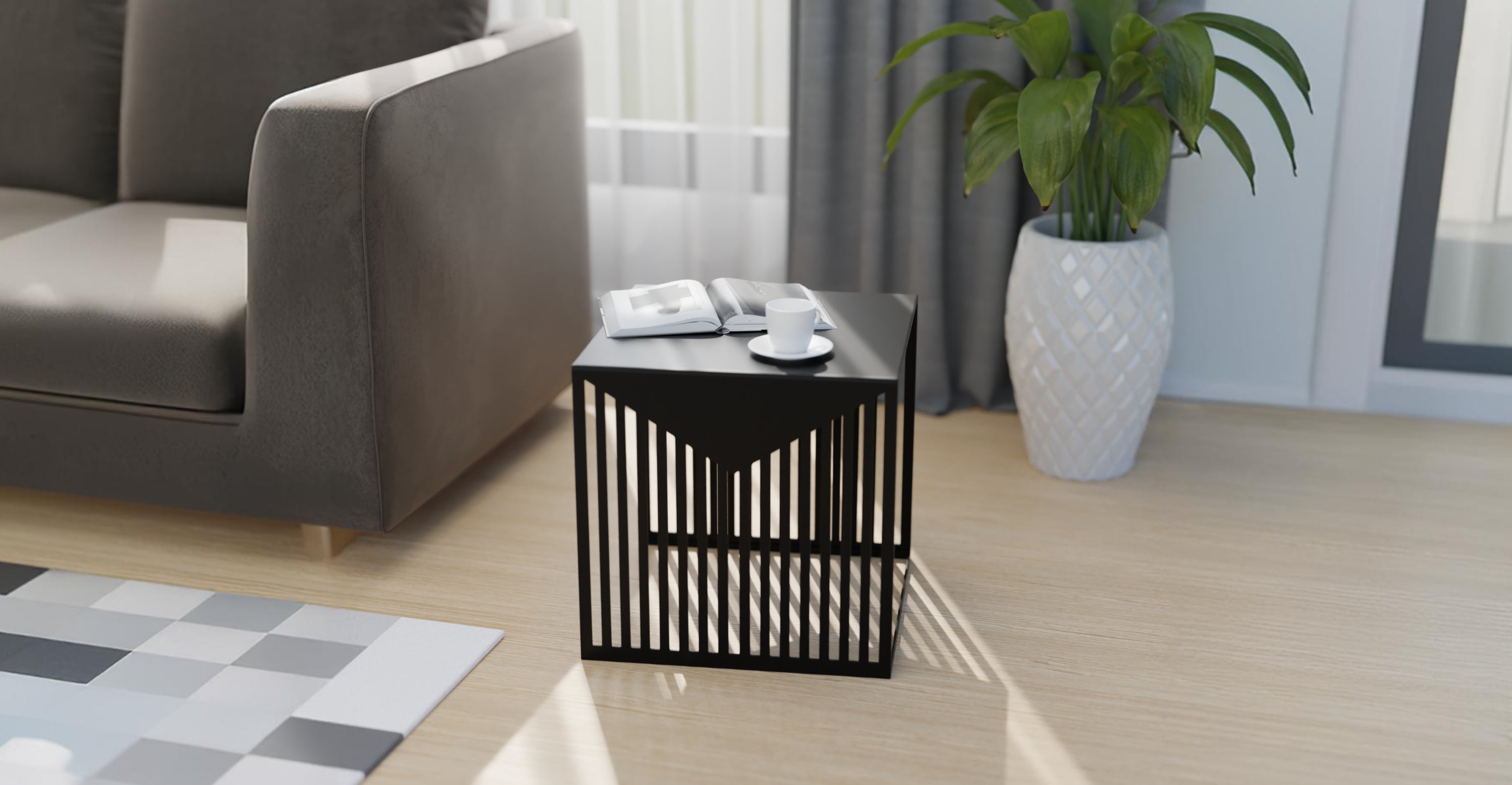 Cisco Modern Square Steel Side Table with Powder Coated Finish Black