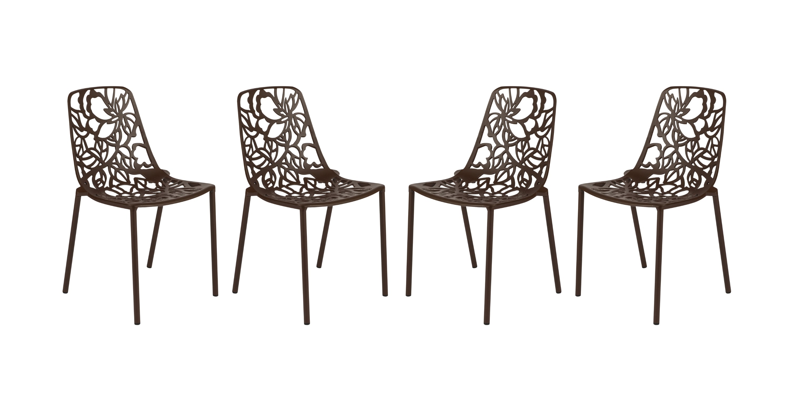 Devon Stackable Aluminum Outdoor Dining Chairs with Flower Design Brown