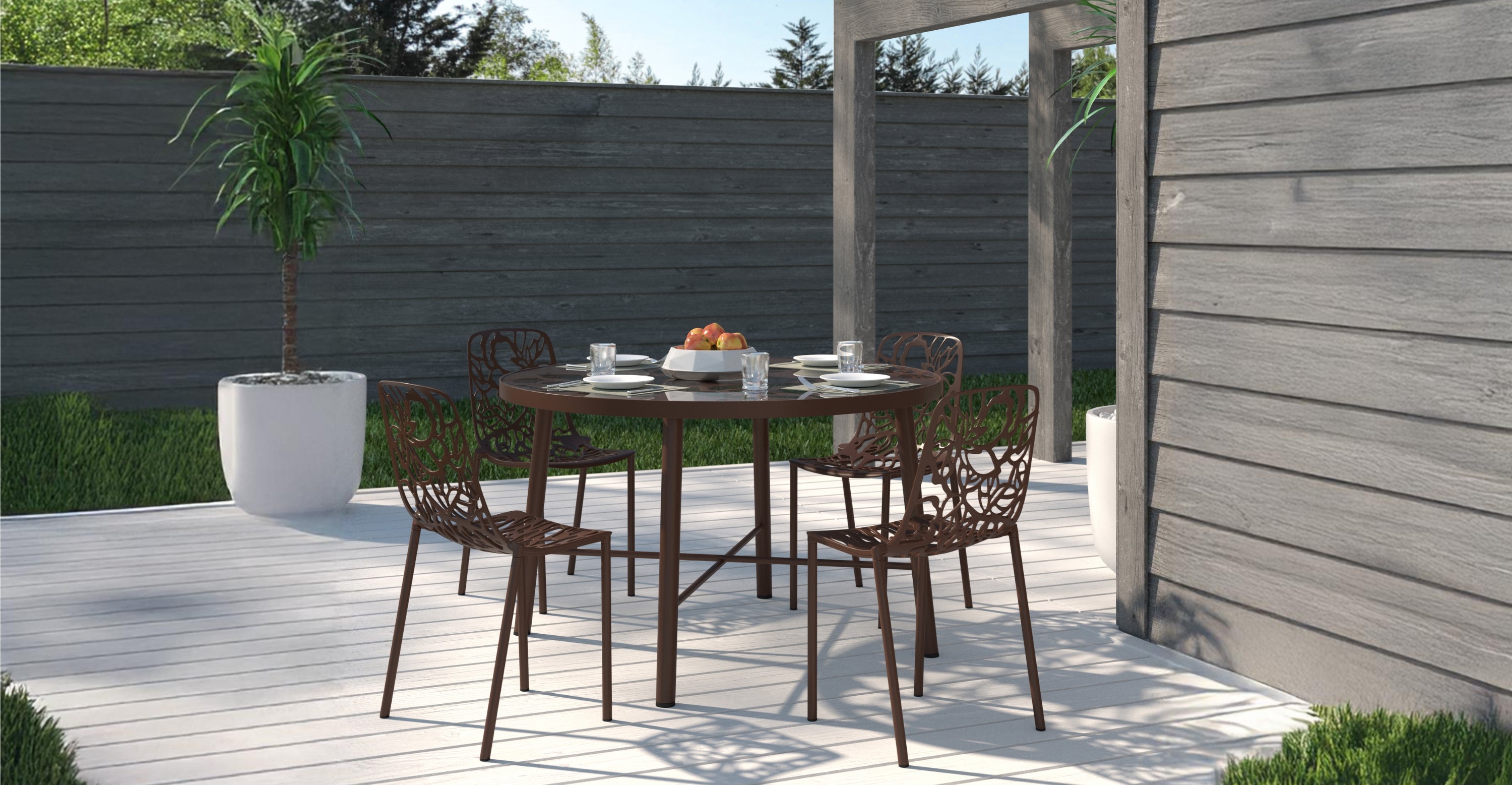 Devon Stackable Aluminum Outdoor Dining Chairs with Flower Design Brown