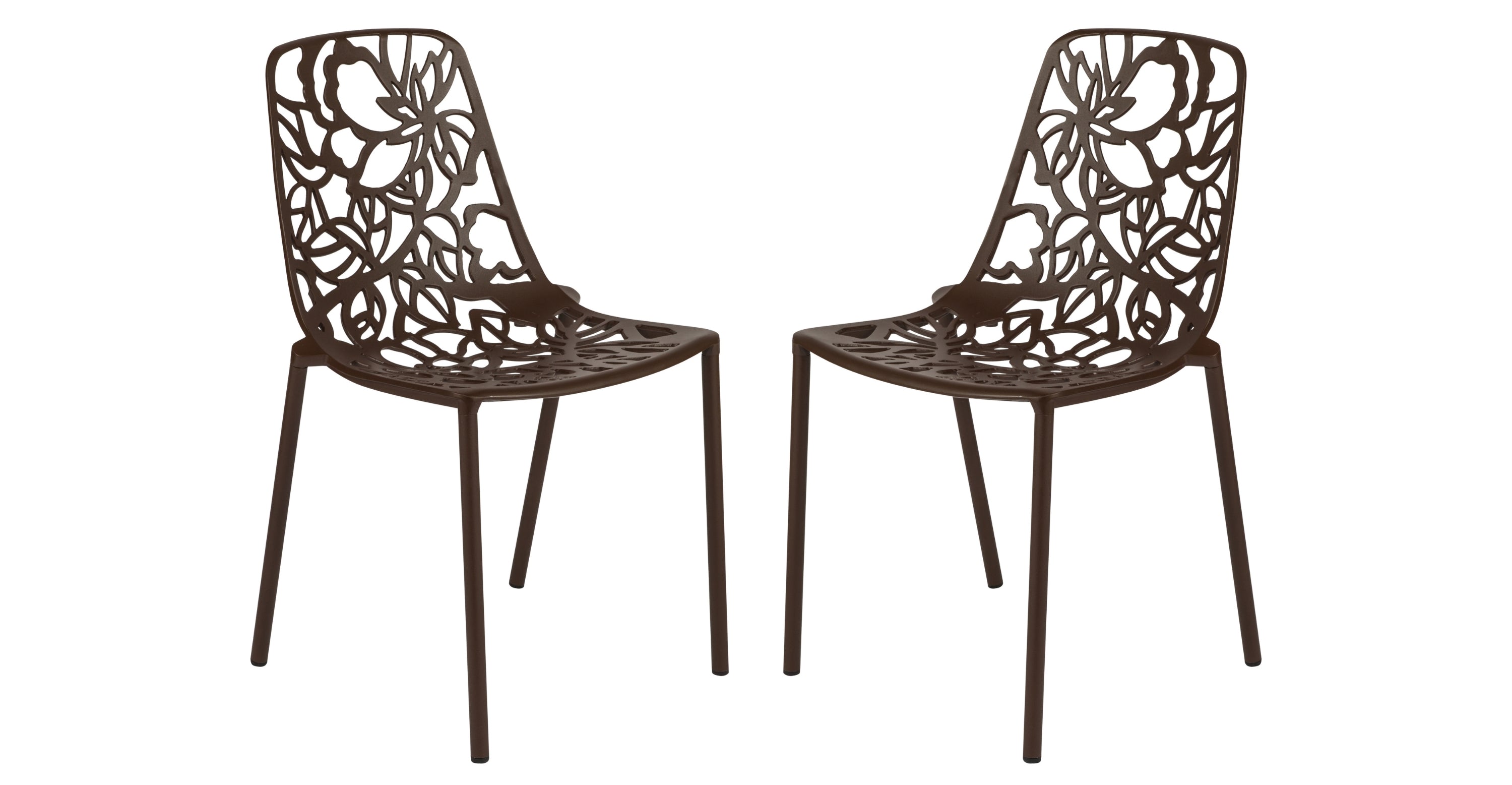 Devon Stackable Aluminum Outdoor Dining Chairs with Flower Design Brown