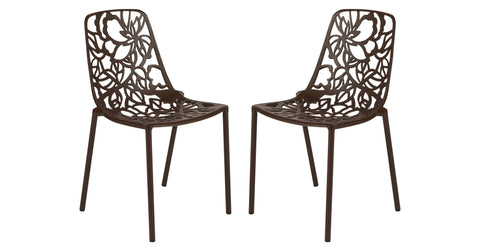 Devon Stackable Aluminum Outdoor Dining Chairs with Flower Design Brown