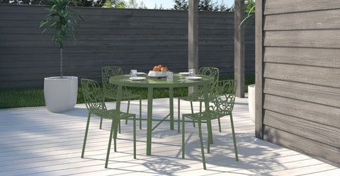 Devon Stackable Aluminum Outdoor Dining Chairs with Flower Design Khaki Green