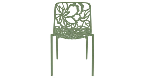 Devon Stackable Aluminum Outdoor Dining Chairs with Flower Design Khaki Green