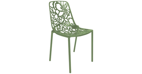 Devon Stackable Aluminum Outdoor Dining Chairs with Flower Design Khaki Green