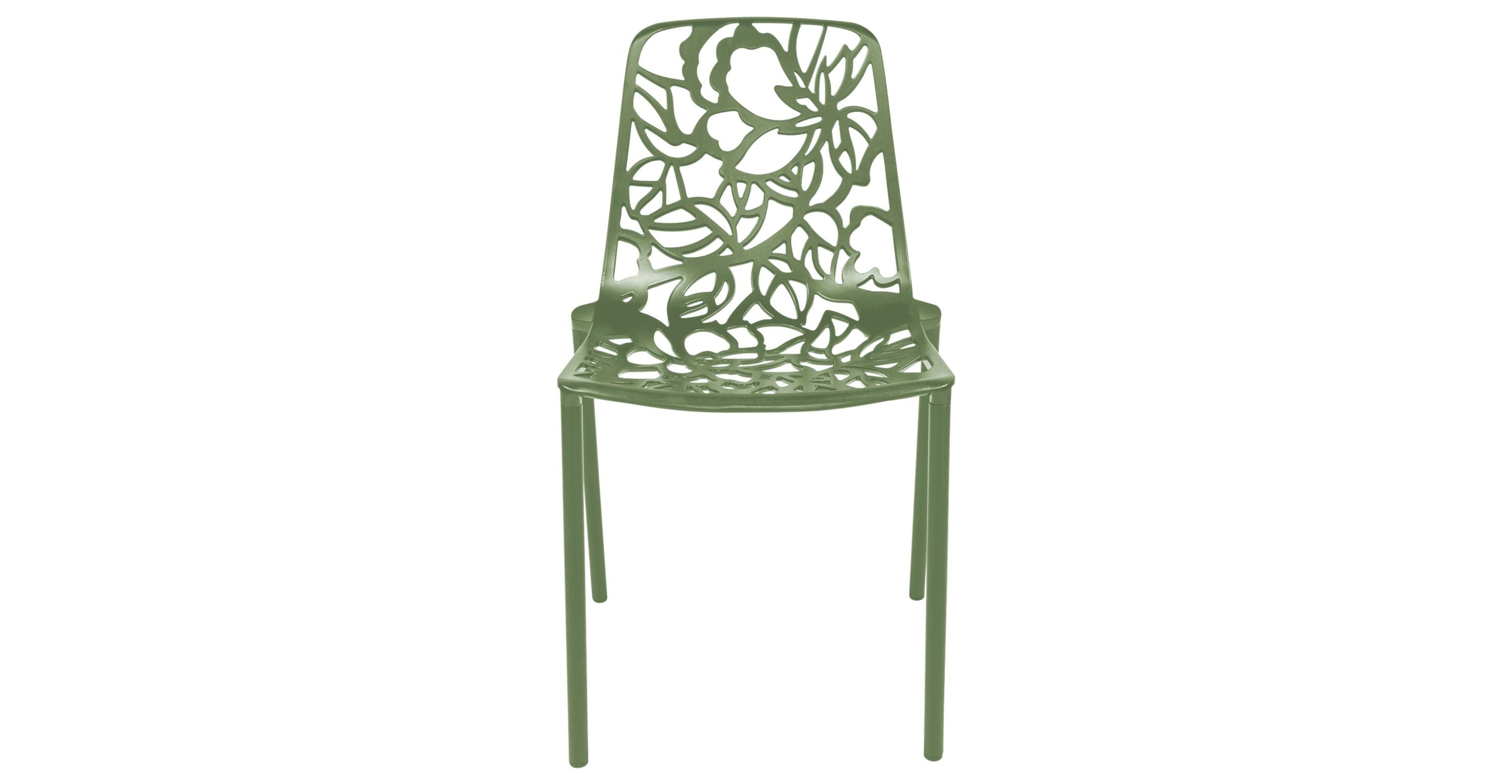 Devon Stackable Aluminum Outdoor Dining Chairs with Flower Design Khaki Green