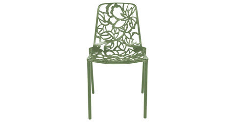 Devon Stackable Aluminum Outdoor Dining Chairs with Flower Design Khaki Green