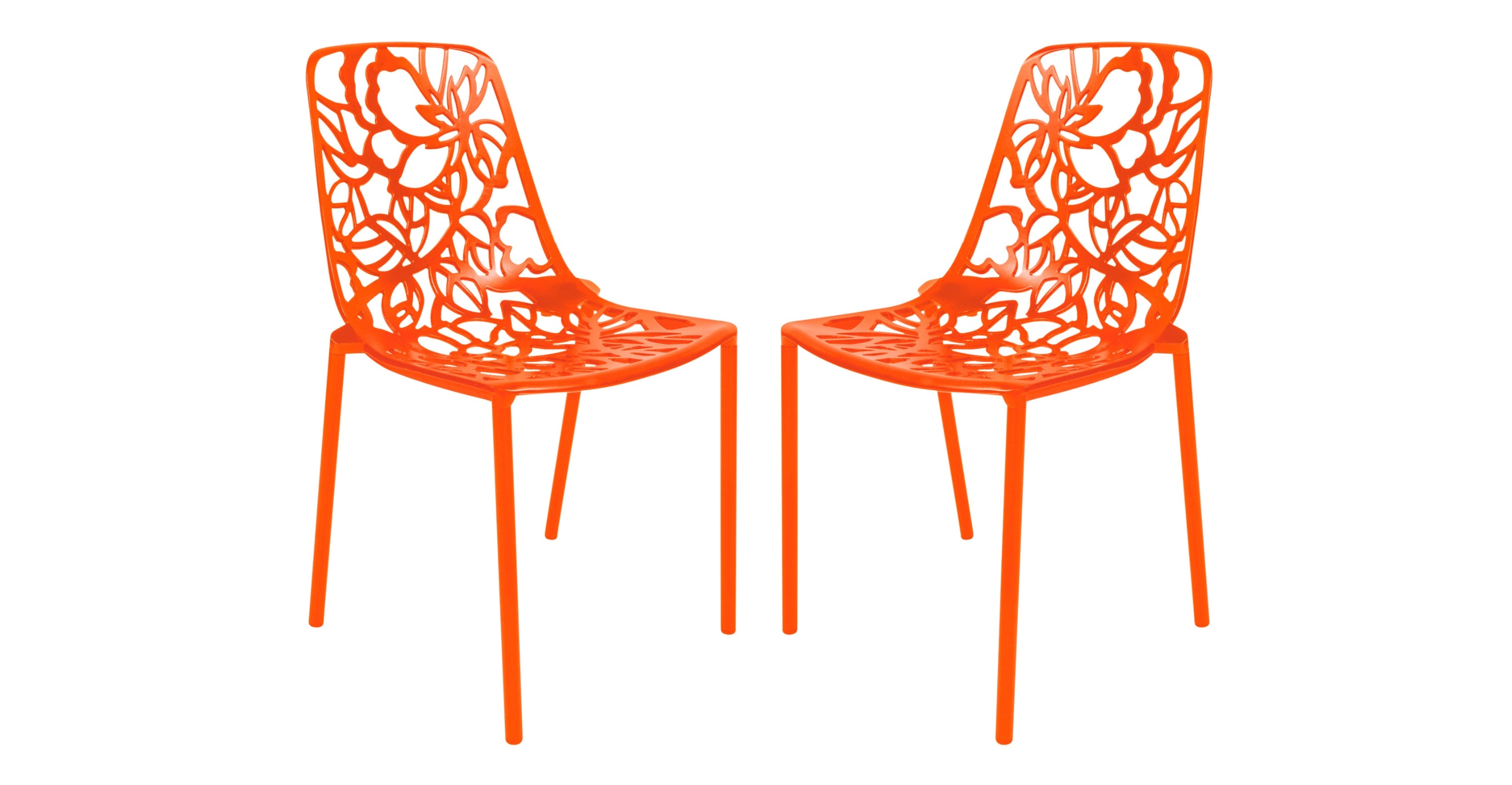 Devon Stackable Aluminum Outdoor Dining Chairs with Flower Design Orange