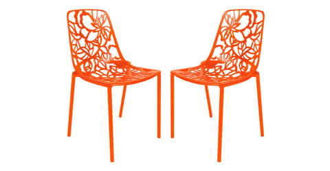 Devon Stackable Aluminum Outdoor Dining Chairs with Flower Design Orange