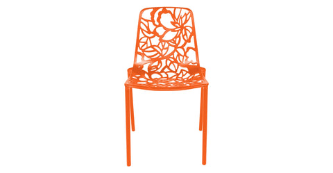 Devon Stackable Aluminum Outdoor Dining Chairs with Flower Design Orange