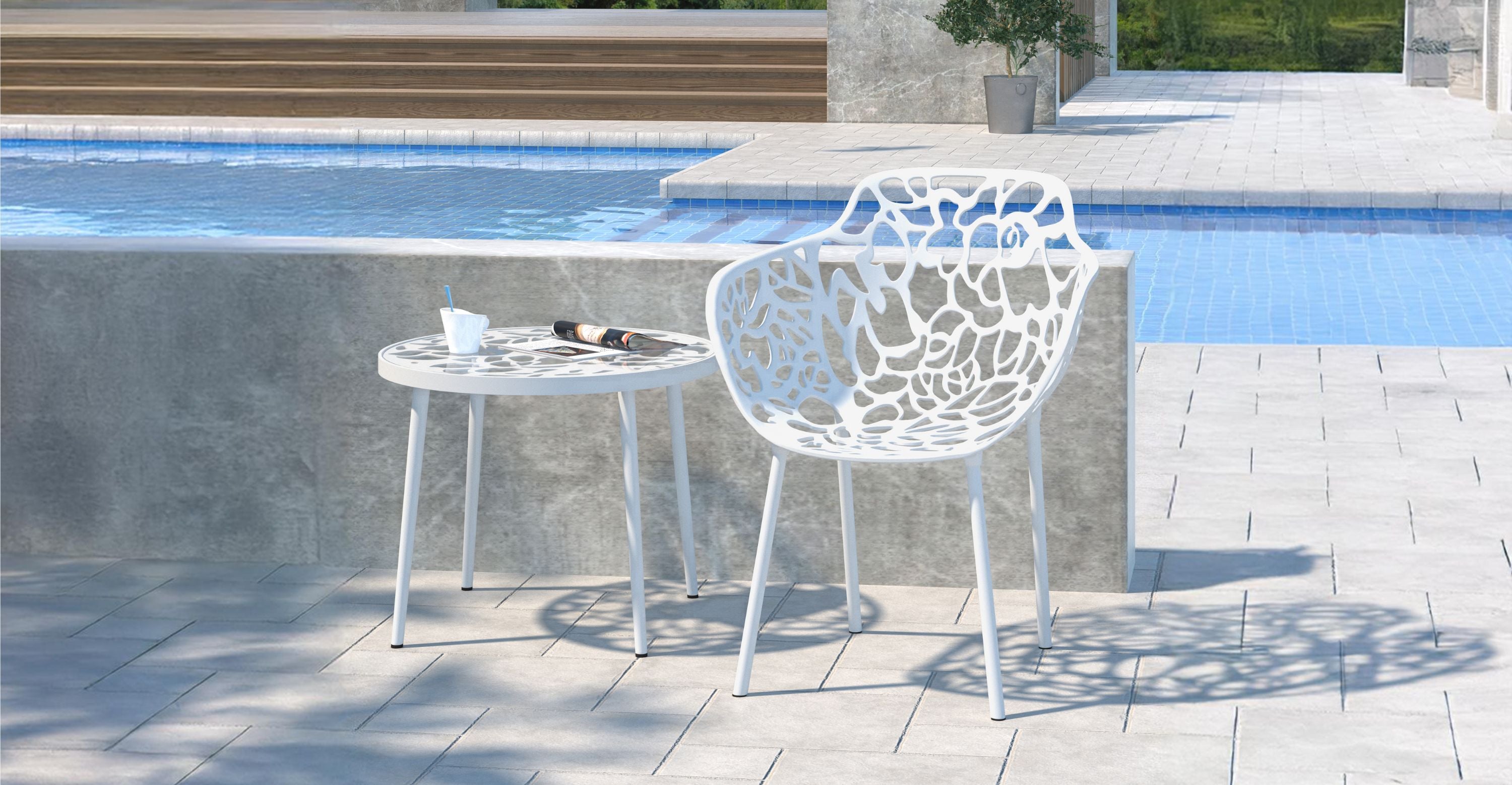 Devon Stackable Aluminum Outdoor Dining Armchairs with Flower Design White