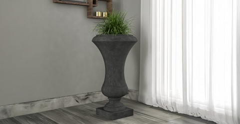 Daisy Fiberstone and Clay Urn Planter with Drainage Holes for Indoor and Outdoor Black