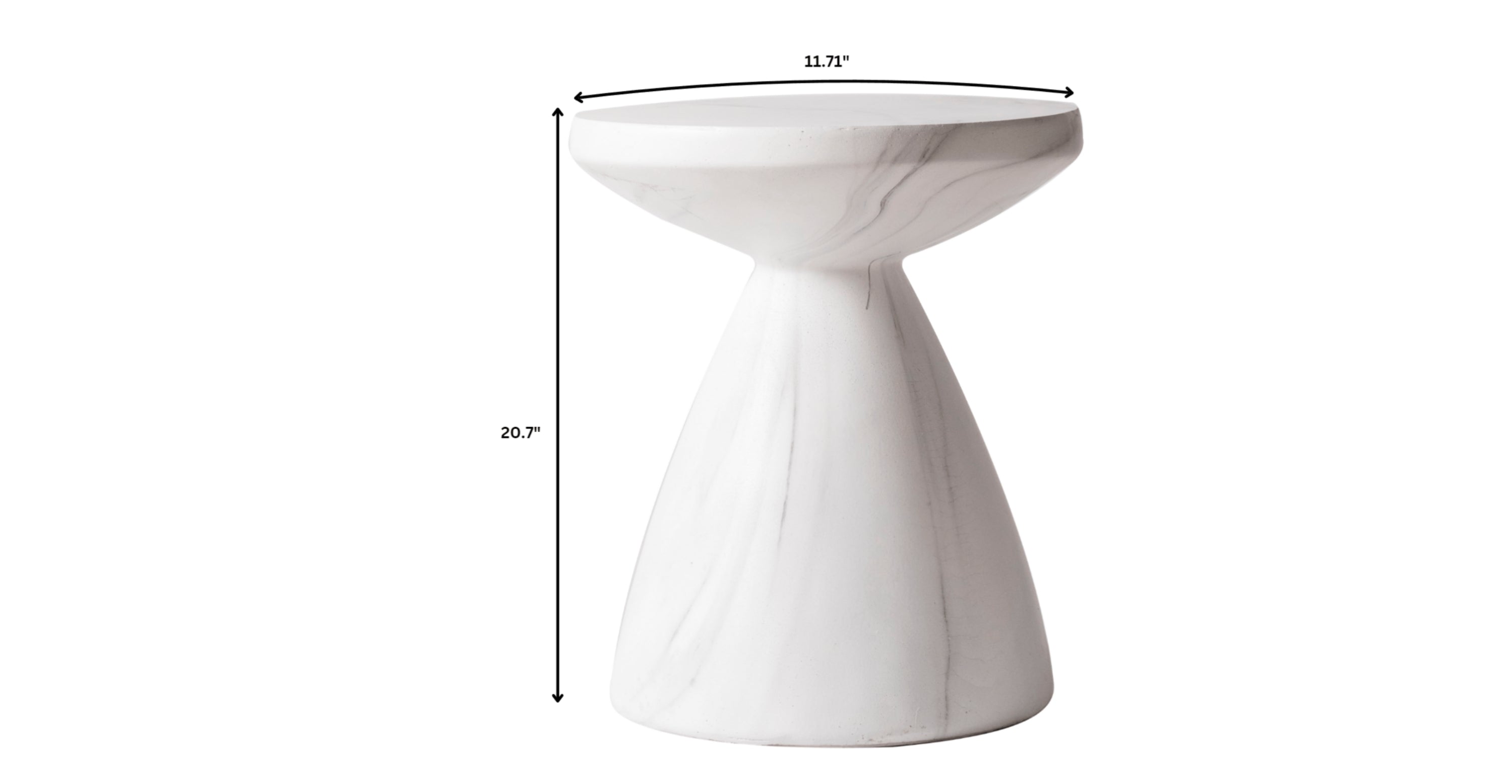 Dune Side Table Fiberstone Round Accent Table and Hourglass Pedestal Base Marble White