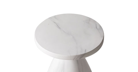 Dune Side Table Fiberstone Round Accent Table and Hourglass Pedestal Base Marble White