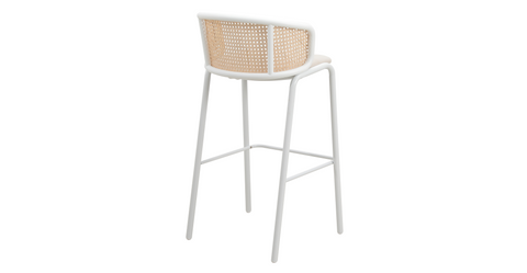 Ervilla Modern Wicker Bar Stool with Fabric Seat and White Powder Coated Steel Frame Beige