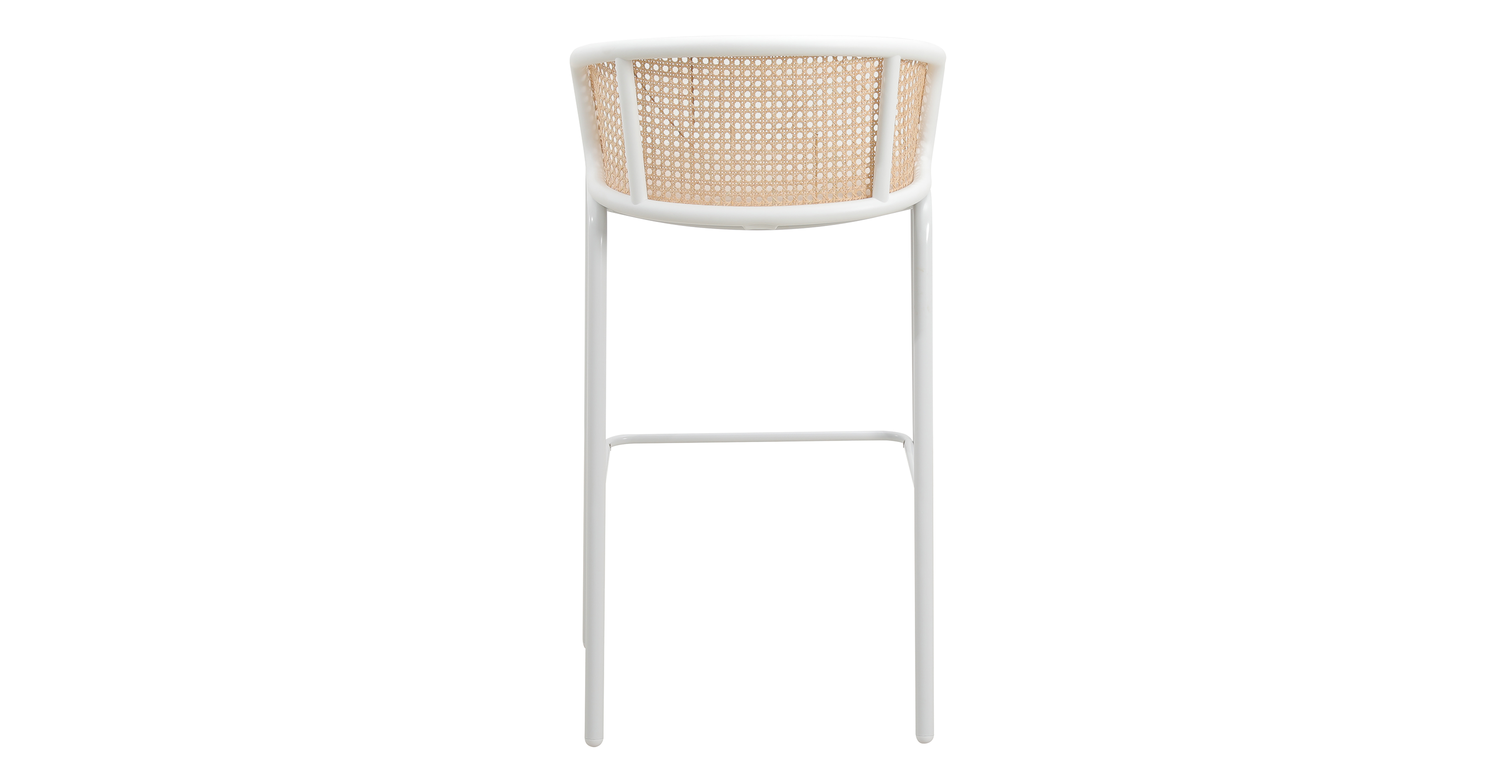 Ervilla Modern Wicker Bar Stool with Fabric Seat and White Powder Coated Steel Frame Beige