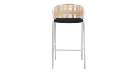 Ervilla Modern Wicker Bar Stool with Fabric Seat and White Powder Coated Steel Frame Black