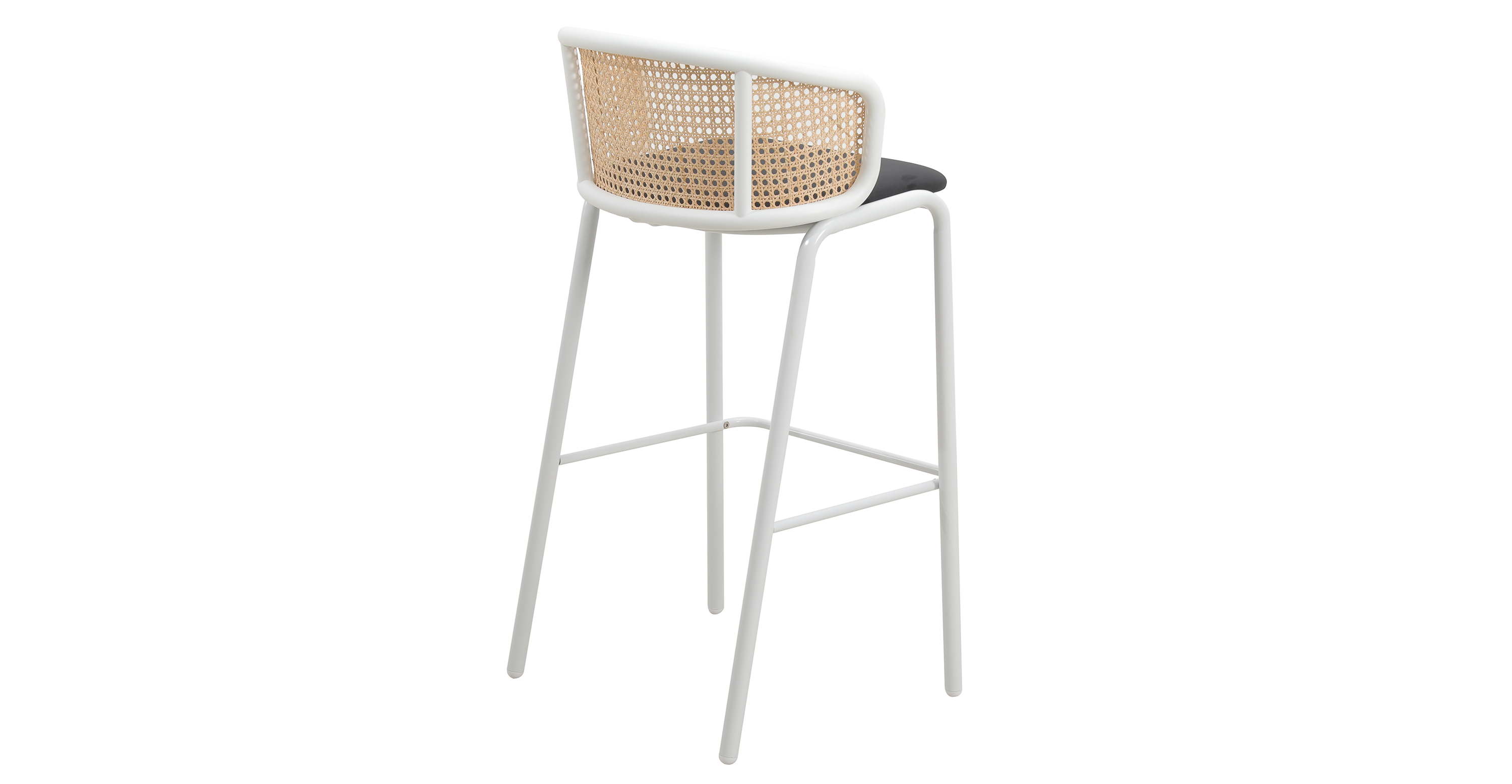 Ervilla Modern Wicker Bar Stool with Fabric Seat and White Powder Coated Steel Frame Black