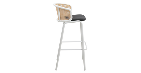 Ervilla Modern Wicker Bar Stool with Fabric Seat and White Powder Coated Steel Frame Black