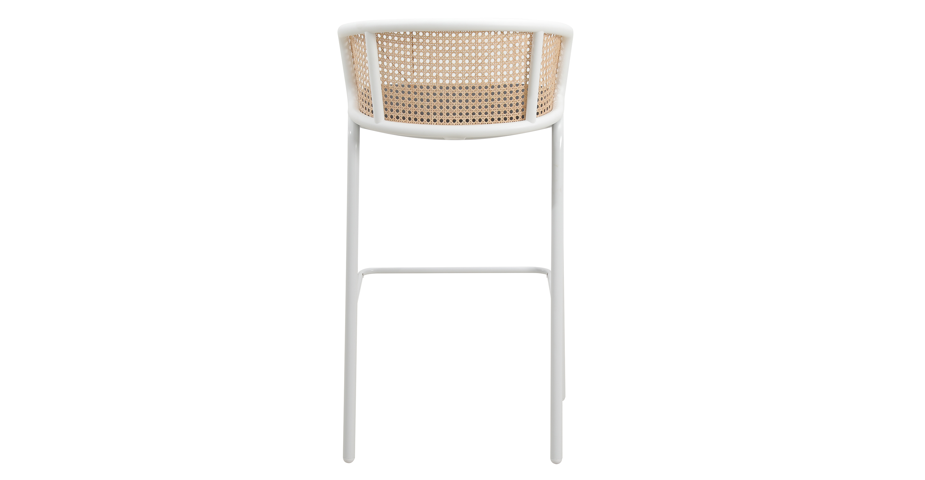 Ervilla Modern Wicker Bar Stool with Fabric Seat and White Powder Coated Steel Frame Black