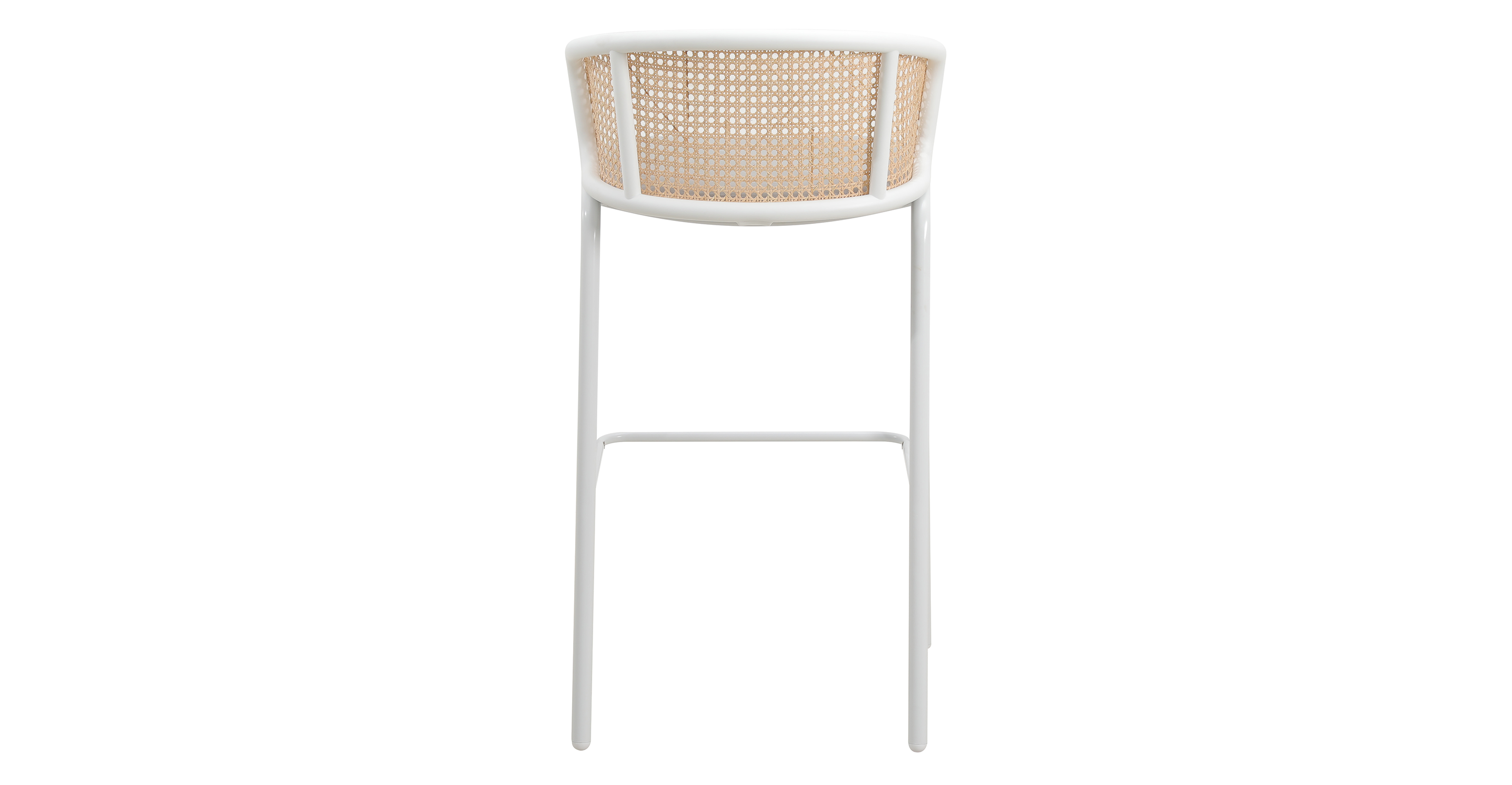 Ervilla Modern Wicker Bar Stool with Fabric Seat and White Powder Coated Steel Frame Grey