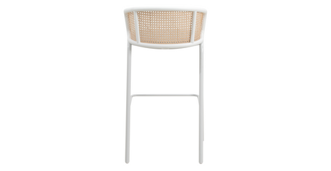 Ervilla Modern Wicker Bar Stool with Fabric Seat and White Powder Coated Steel Frame Grey