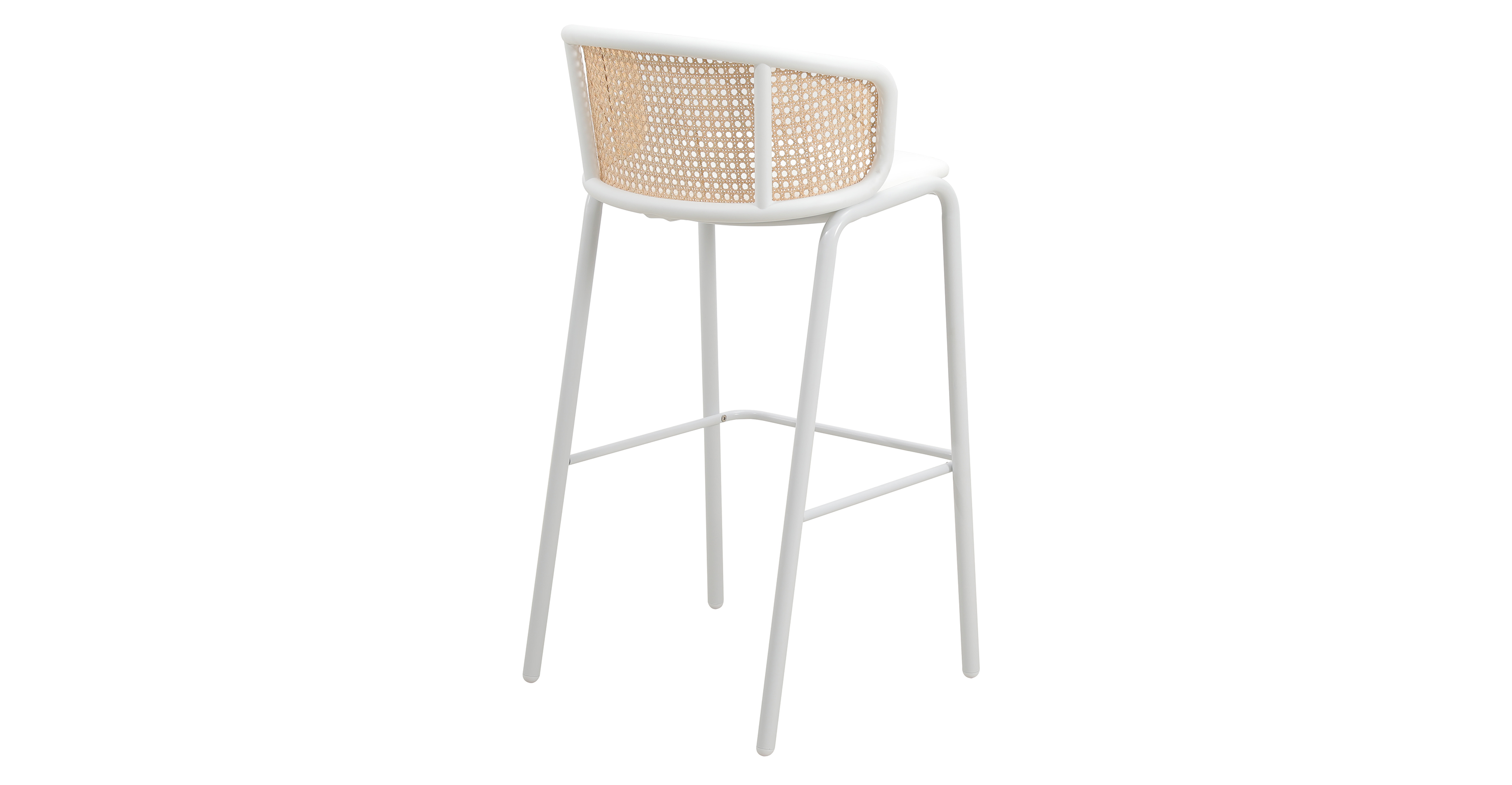 Ervilla Modern Wicker Bar Stool with Fabric Seat and White Powder Coated Steel Frame White