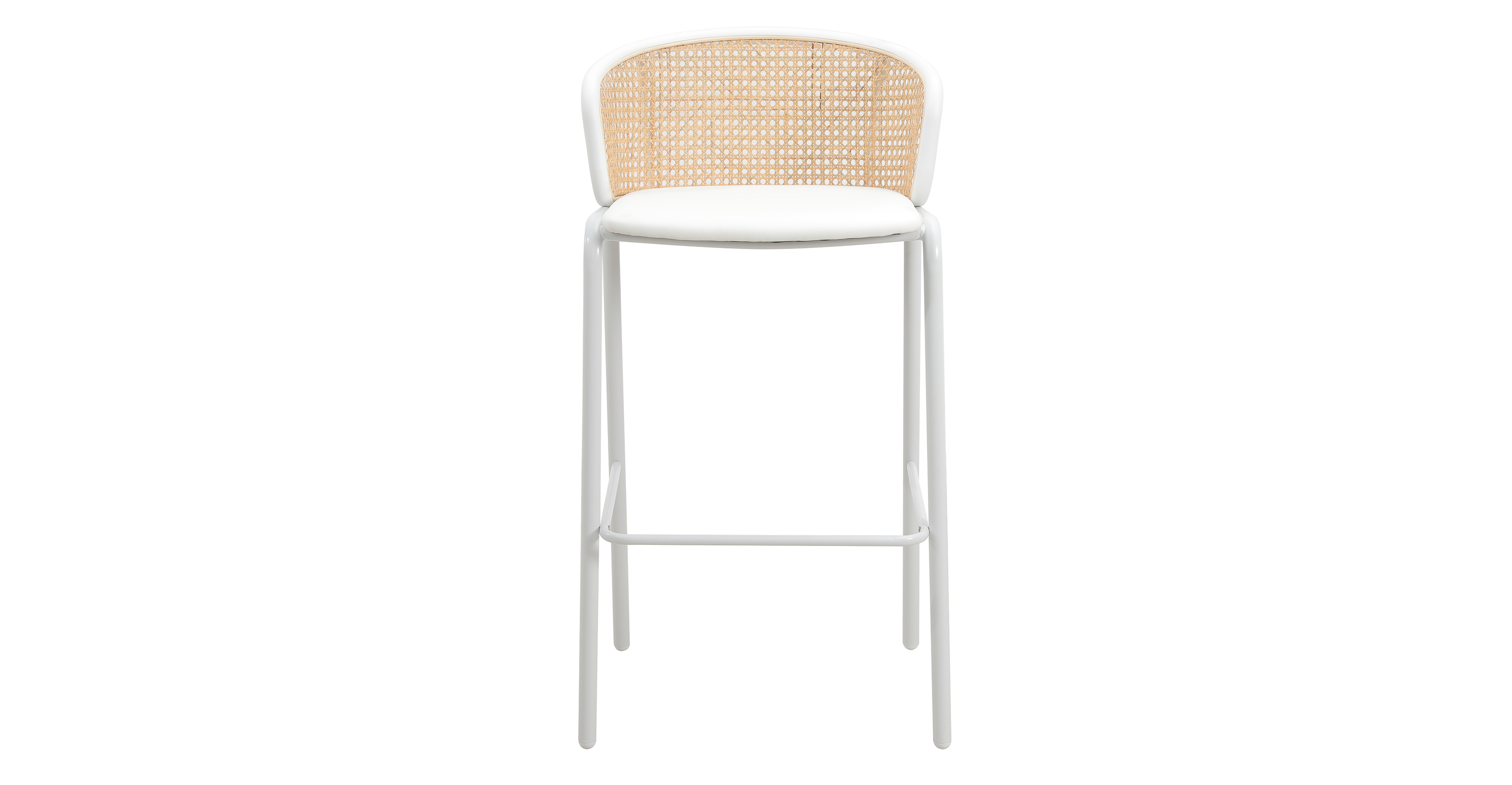 Ervilla Modern Wicker Bar Stool with Fabric Seat and White Powder Coated Steel Frame White