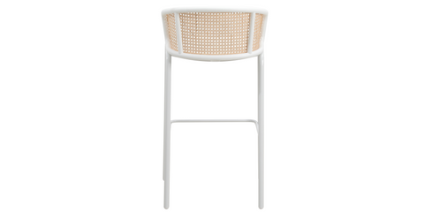 Ervilla Modern Wicker Bar Stool with Fabric Seat and White Powder Coated Steel Frame White