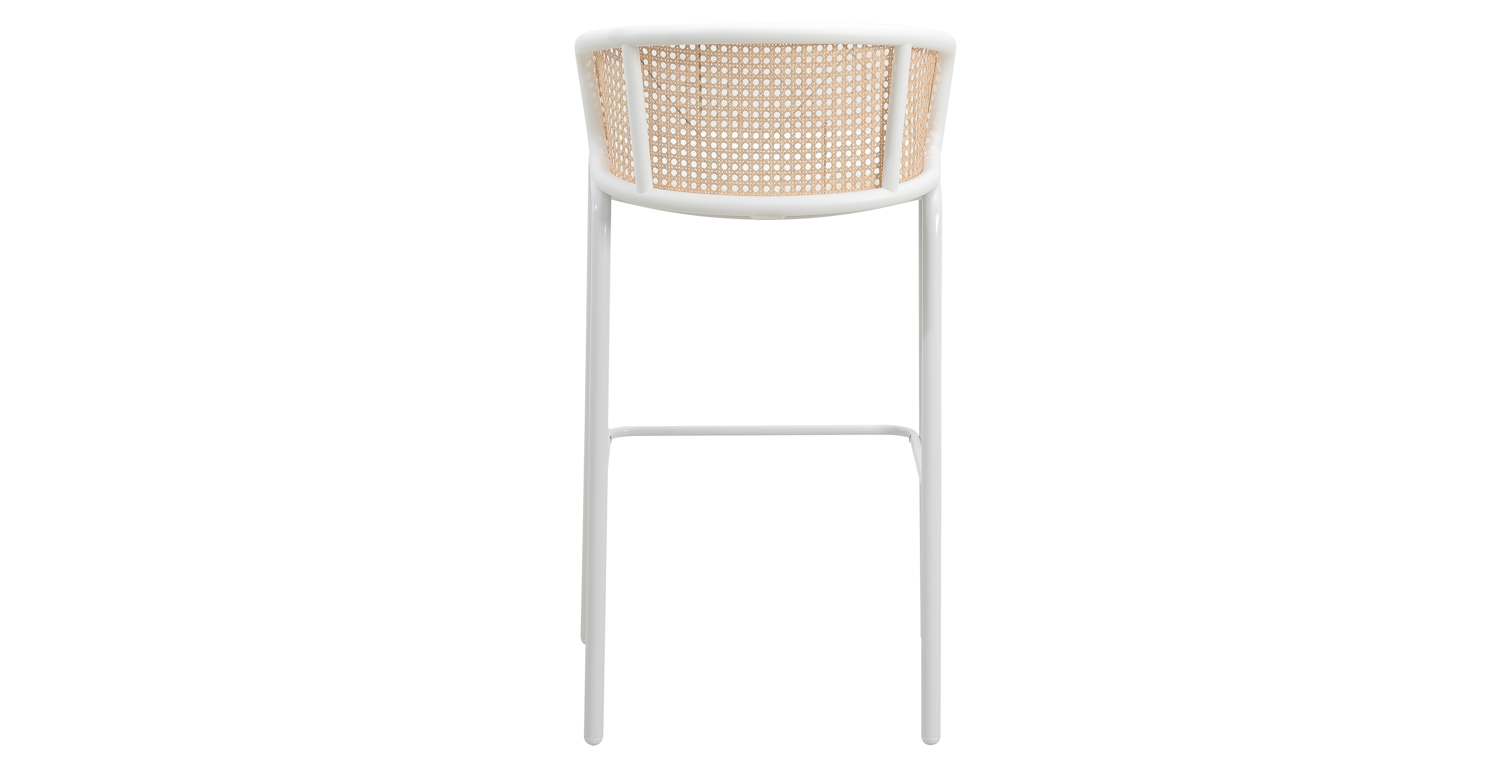 Ervilla Modern Wicker Bar Stool with Fabric Seat and White Powder Coated Steel Frame White