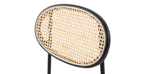 Euston Modern Upholstered Dining Chair with Round Wicker/Velvet Back Style Beige / Wicker