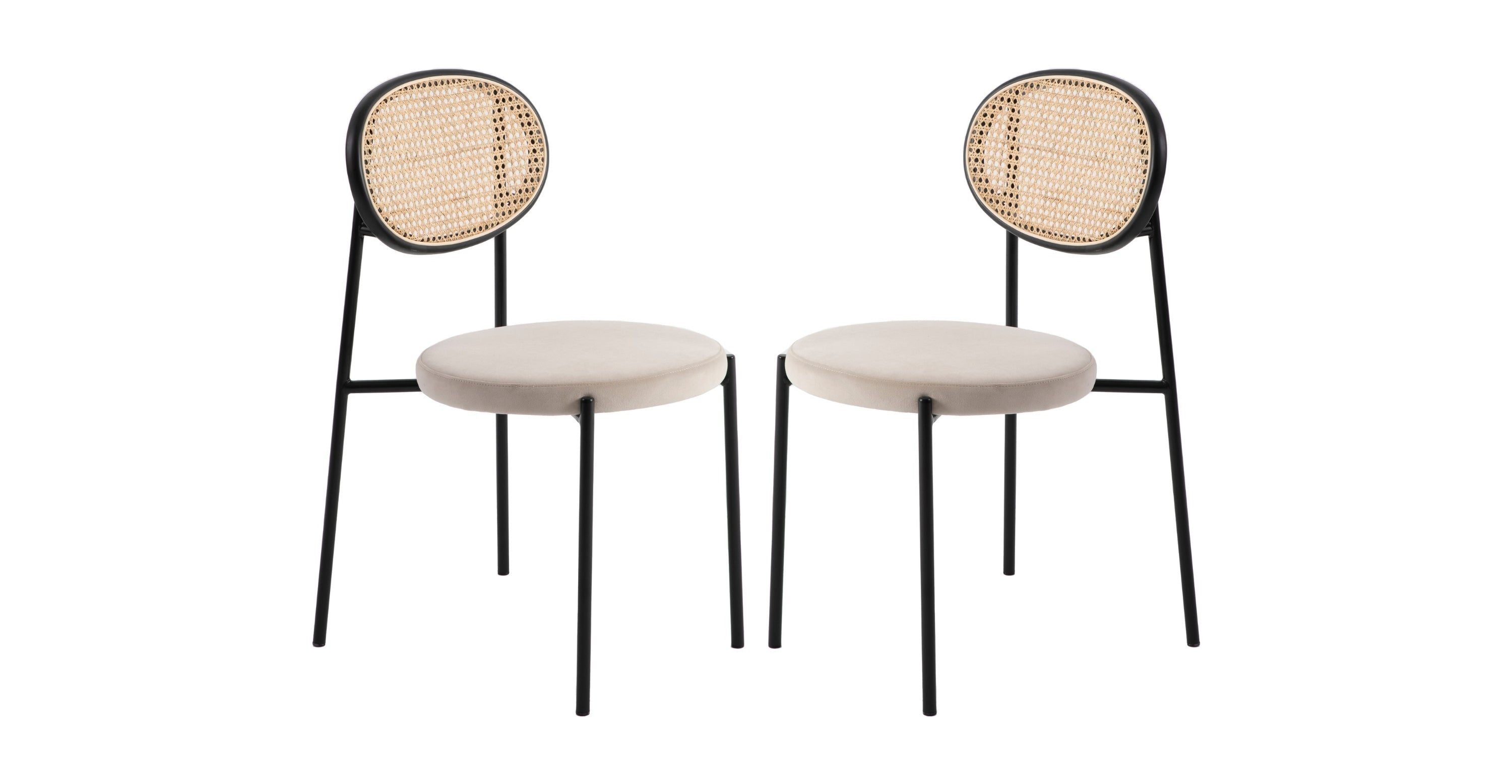 Euston Modern Upholstered Dining Chair with Round Wicker/Velvet Back Style Beige / Wicker