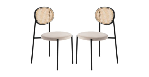 Euston Modern Upholstered Dining Chair with Round Wicker/Velvet Back Style Beige / Wicker