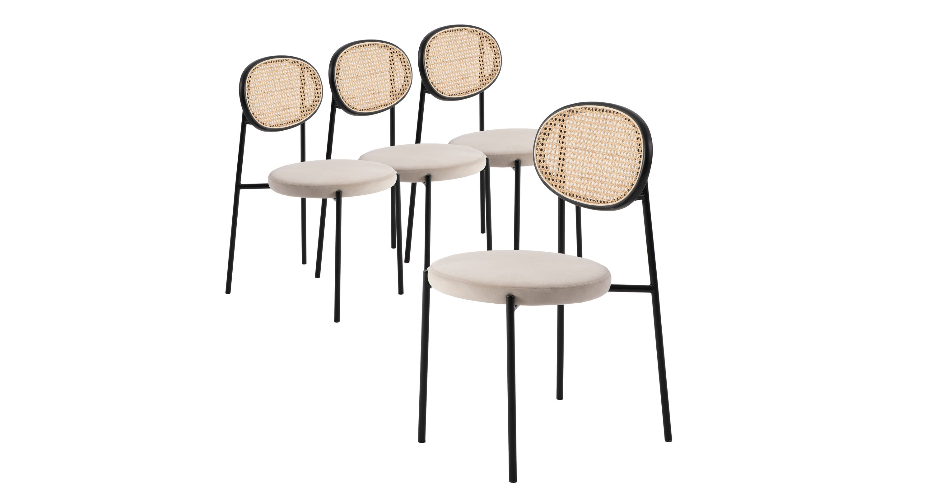 Euston Modern Upholstered Dining Chair with Round Wicker/Velvet Back Style Beige / Wicker