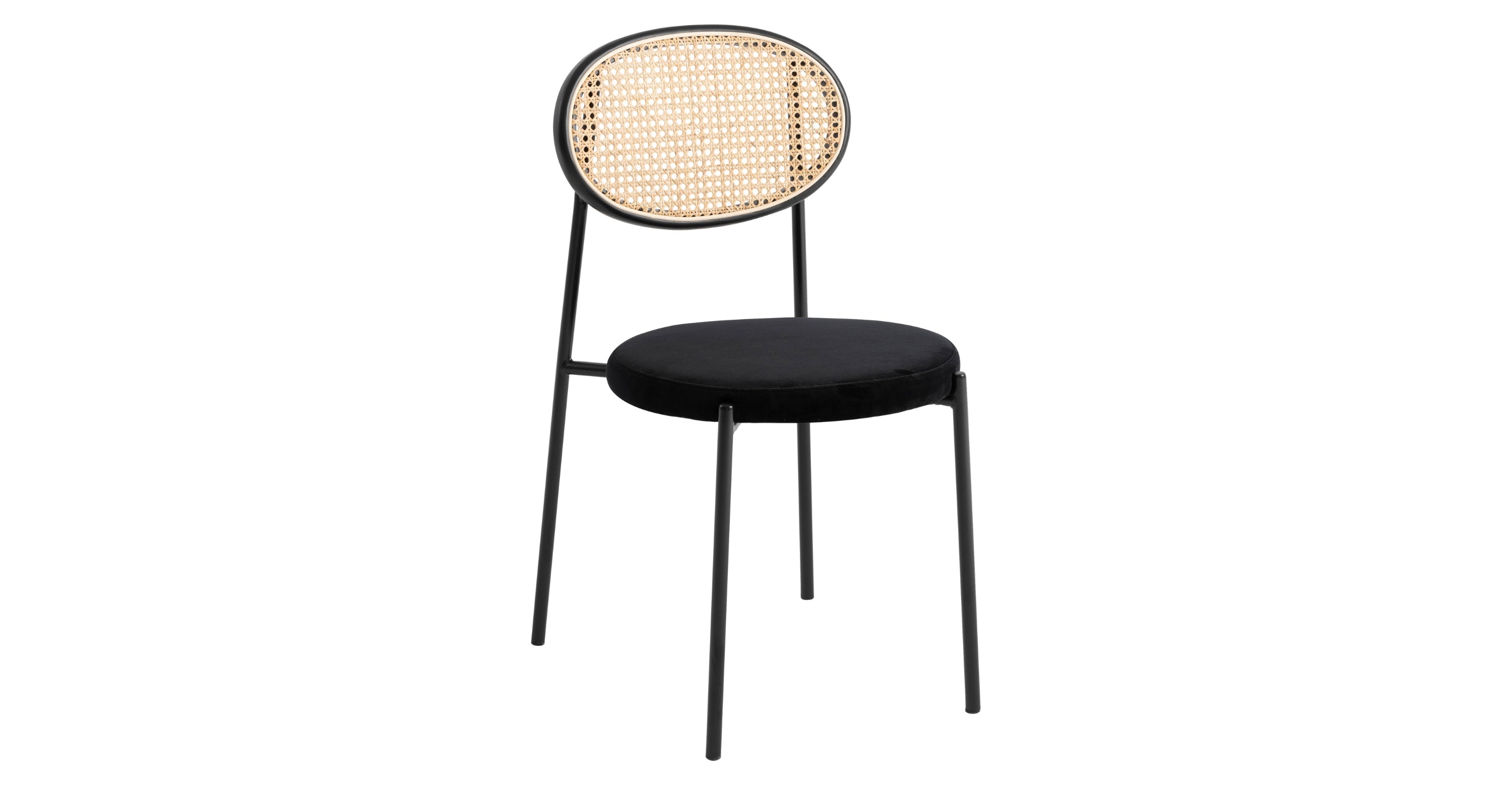 Euston Modern Upholstered Dining Chair with Round Wicker/Velvet Back Style Black / Wicker