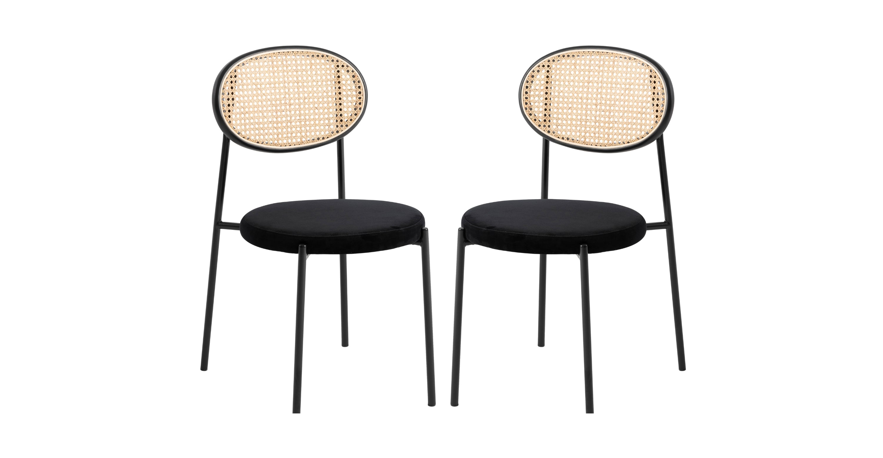 Euston Modern Upholstered Dining Chair with Round Wicker/Velvet Back Style Black / Wicker