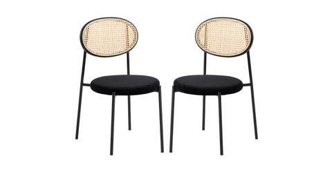 Euston Modern Upholstered Dining Chair with Round Wicker/Velvet Back Style Black / Wicker