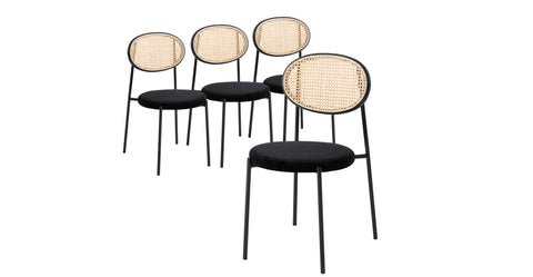 Euston Modern Upholstered Dining Chair with Round Wicker/Velvet Back Style Black / Wicker