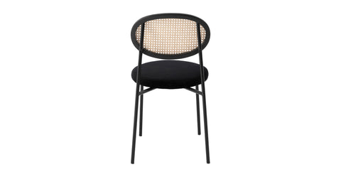 Euston Modern Upholstered Dining Chair with Round Wicker/Velvet Back Style Black / Wicker