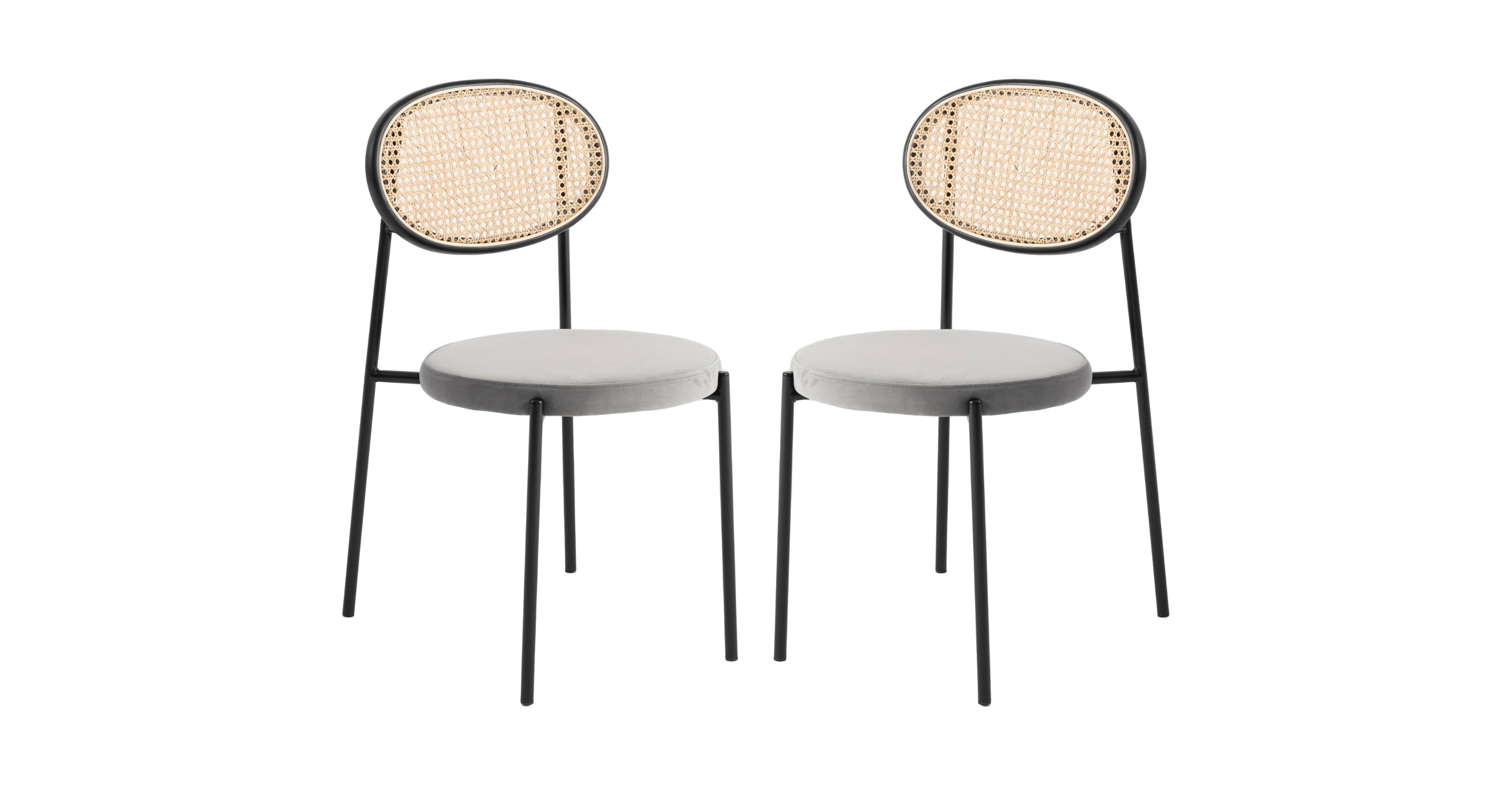 Euston Modern Upholstered Dining Chair with Round Wicker/Velvet Back Style Grey / Wicker