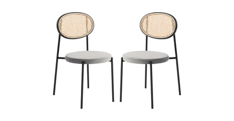 Euston Modern Upholstered Dining Chair with Round Wicker/Velvet Back Style Grey / Wicker