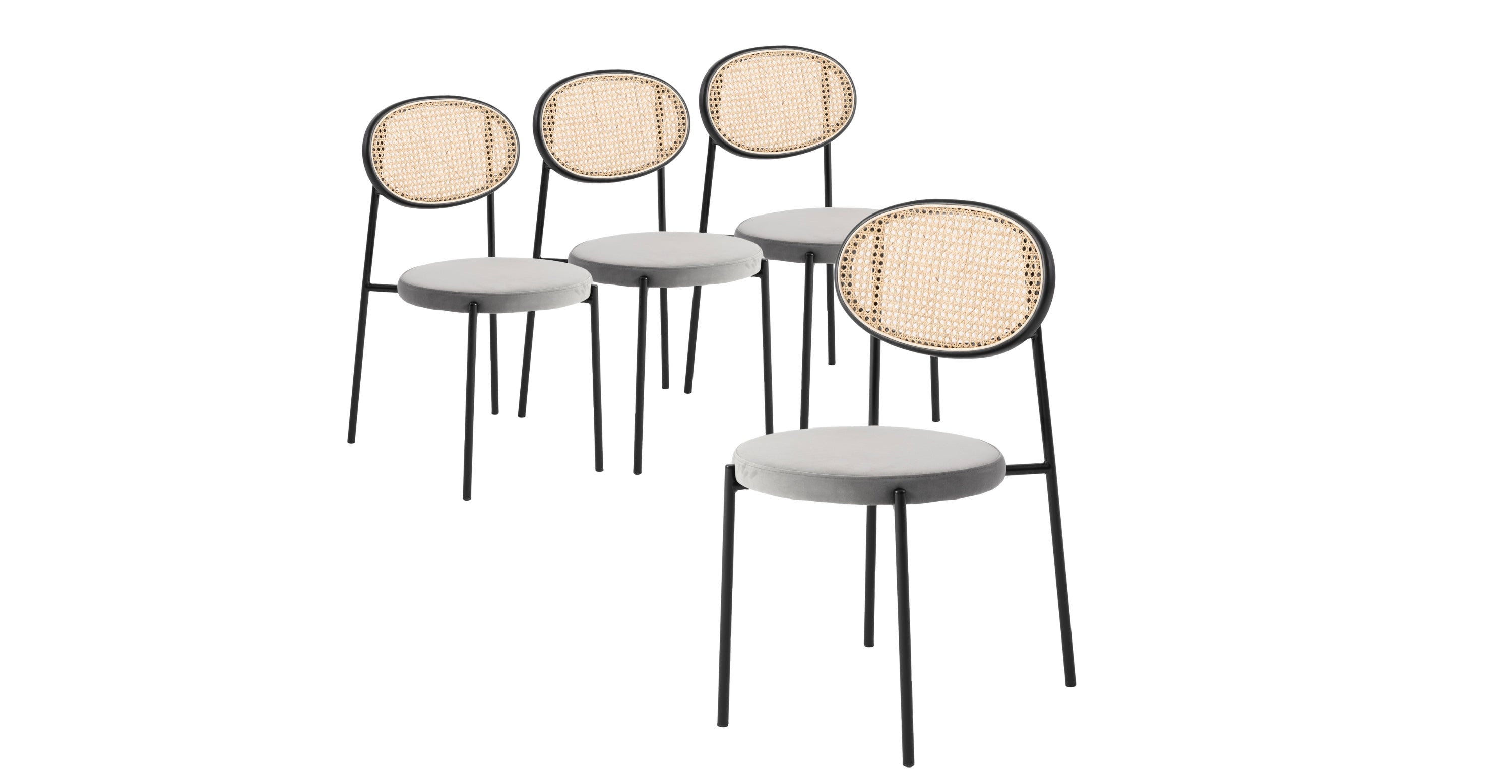 Euston Modern Upholstered Dining Chair with Round Wicker/Velvet Back Style Grey / Wicker