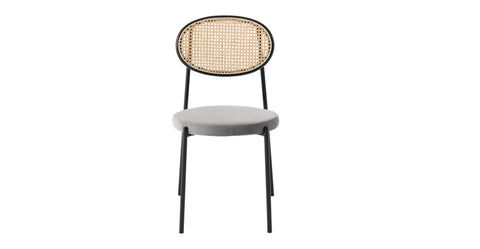 Euston Modern Upholstered Dining Chair with Round Wicker/Velvet Back Style Grey / Wicker